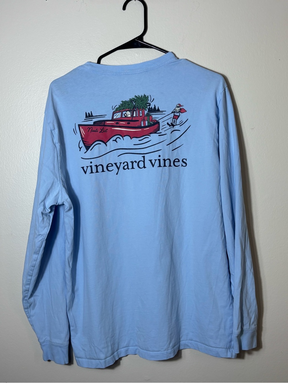 Vineyard Vines Nauti List Christmas Graphic T-shirt Men L Blue Long Sleeve